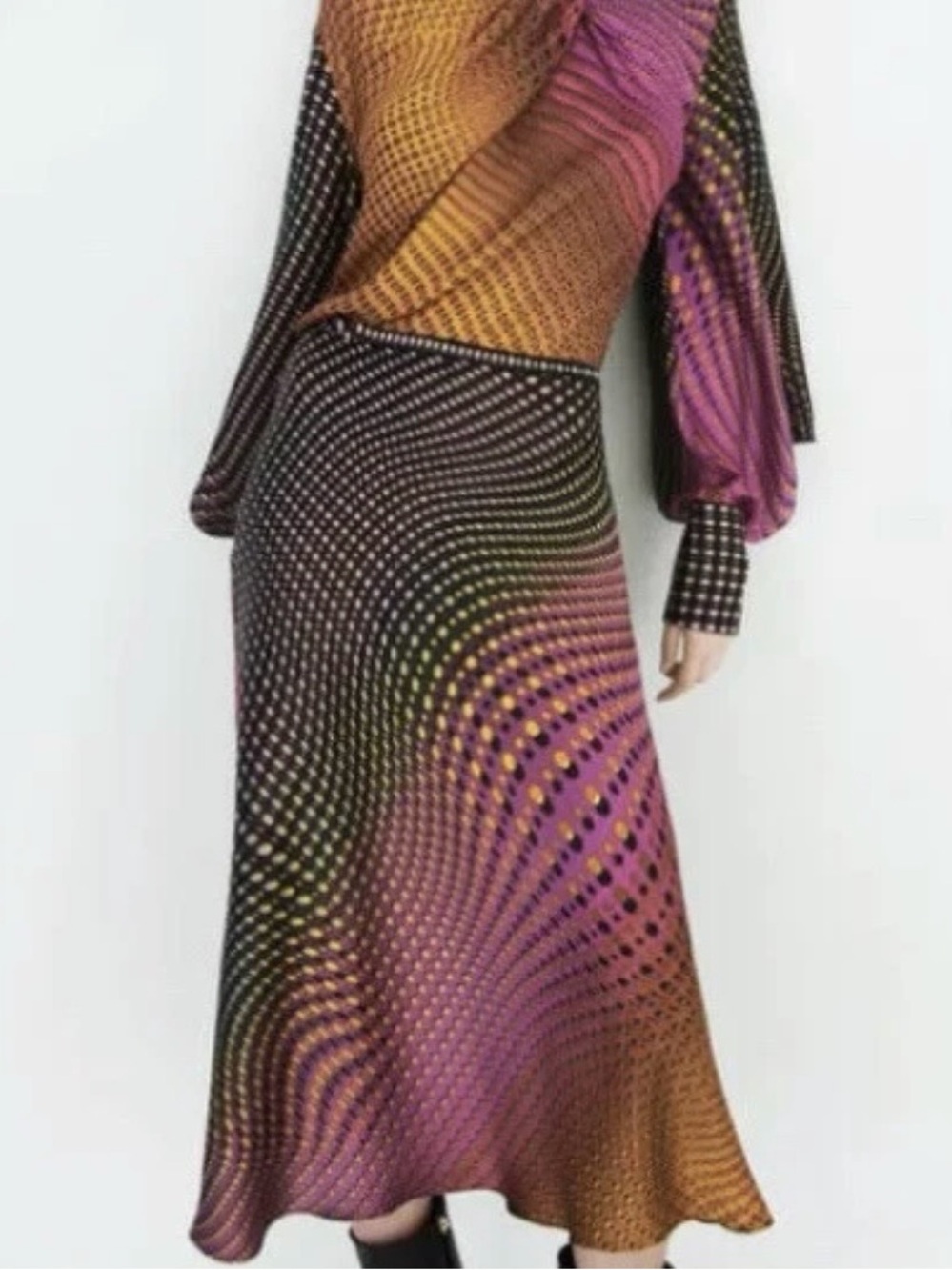 Zara Multicolor Wave-Print Polka Dot Midi Skirt Size L